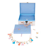 Blue Enamel Charm Necklace in Pale Pink Gold Tone Jewelry Box