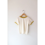 White and yellow trimmed Retro Pastel Trim Everyday Ringer Tee for Kids on a hanger