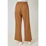 Olive green everyday tracksuit pants with tan wide-leg elastic waistband