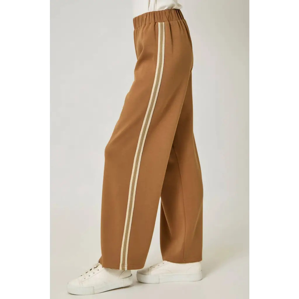 Olive green everyday tracksuit pants with cream stripes