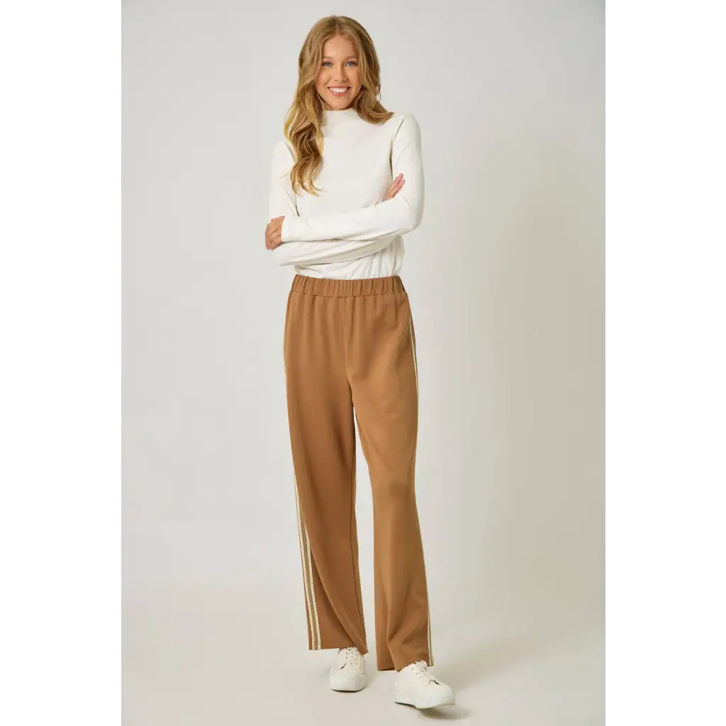Olive green everyday tracksuit pants with gold stripes