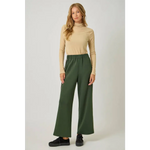 Olive green high-waisted wide-leg tracksuit pants with drawstring, stylish womens clothes