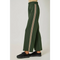 Olive green tracksuit pants with embroidered stripes and elastic waist, stylish womens clothes