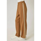 Olive green everyday tracksuit pants with tan wide-leg and striped panels