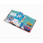 Open children’s book with colorful pages inviting kids to join Louis exploring space adventures