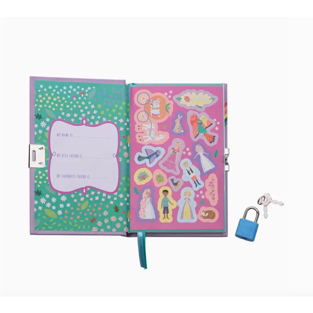 Lockable secret diary with fun stickers and a turquoise bookmark for your fairy tale adventures