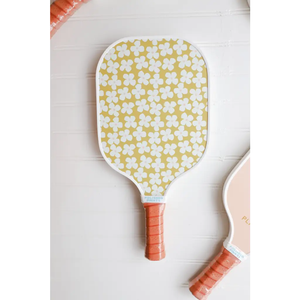 Peach Floral Pickle Ball Paddle with yellow floral design for fall floral adult players