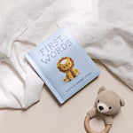 Light blue board book with cute crochet friends lion cover for baby showers