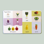 Baby board book with cute crochet friends and vegetable characters for baby showers