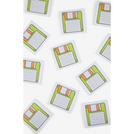 Floppy disk stickers on stylish womens clothes for moms in polished prints design