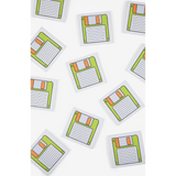 Floppy disk stickers on stylish womens clothes for moms in polished prints design