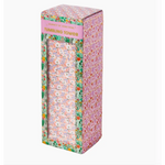 Pink floral-patterned gift box showcasing the Floral Tumbling Tower Game inside