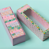 Decorative pink floral gift boxes showcasing the Floral Tumbling Tower Game