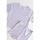 Lavender Flower Check Short Set for Little Girls with comfy top and pants