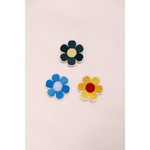 Retro flower patches in black, blue, and yellow for fun DIY fashion projects