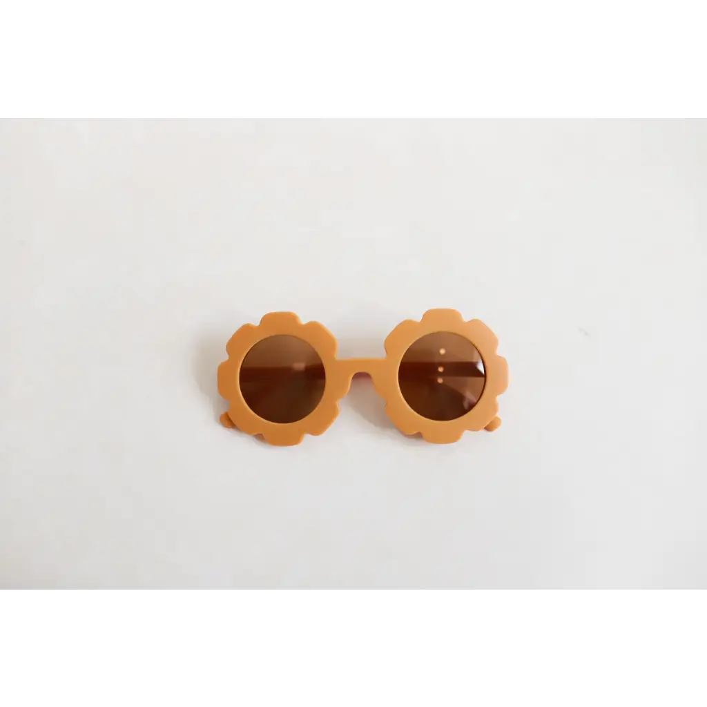 Orange flower retro sunglasses for toddlers with brown lenses in pastel colors