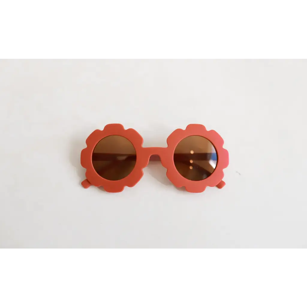 Coral flower retro sunglasses with brown lenses for stylish toddlers in pastel colors