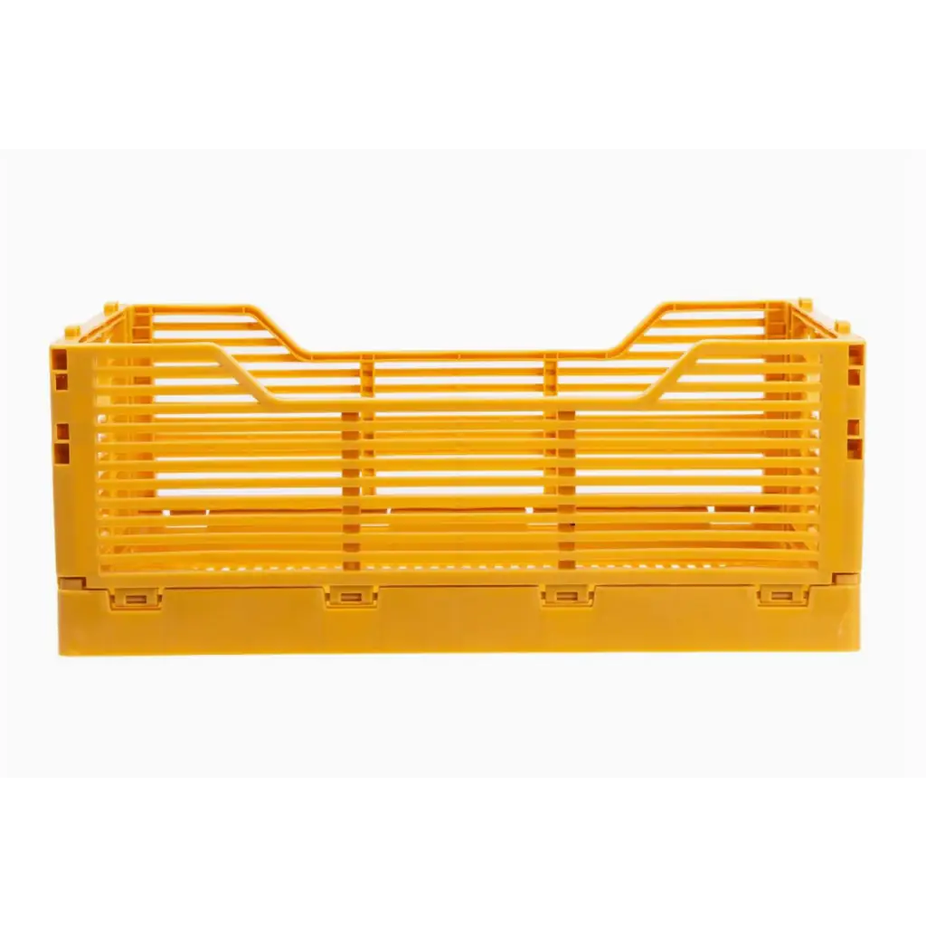 Yellow plastic Folding Storage Crate for versatile storage solutions and organizing