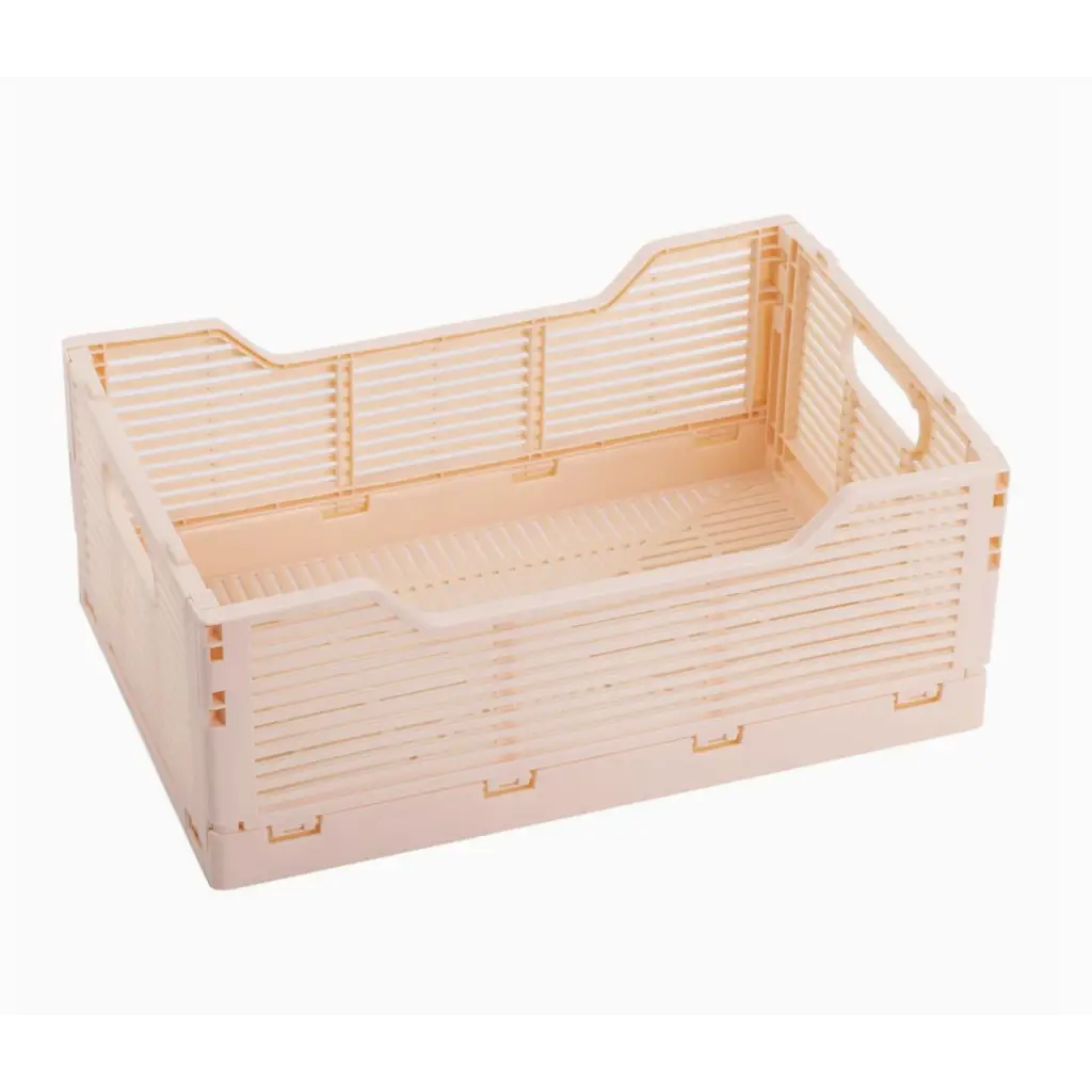 Beige Folding Storage Crate for Easy Organization and Smart Storage Solutions