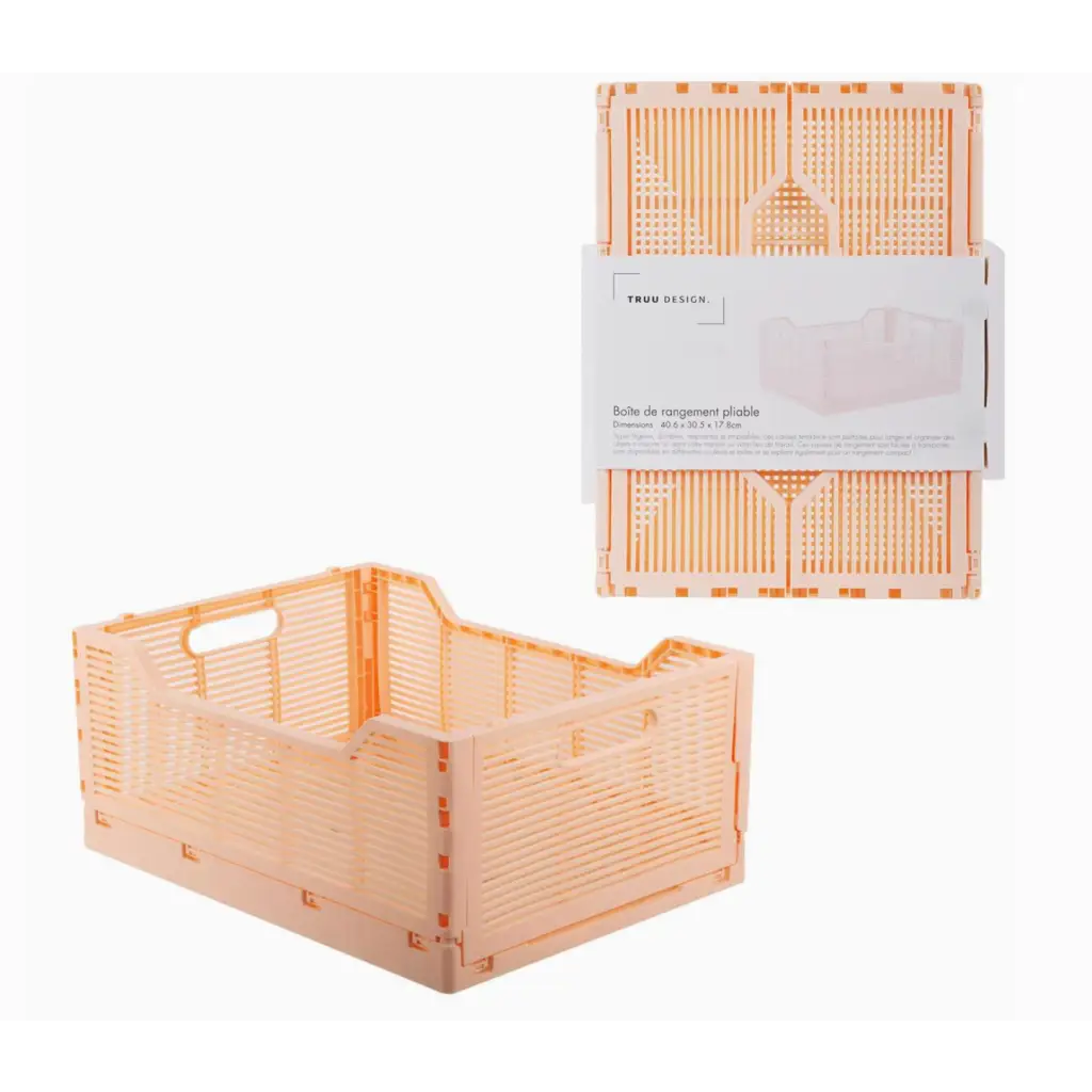 Peach-colored Folding Storage Crate, perfect for versatile storage solutions