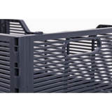 Gray plastic folding storage crate for smart storage solutions, 16x12x7 inches