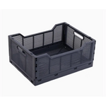 Black plastic collapsible crate for easy folding storage and smart storage solutions