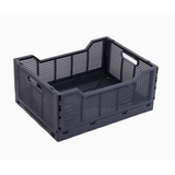 Black plastic collapsible crate for easy folding storage and smart storage solutions