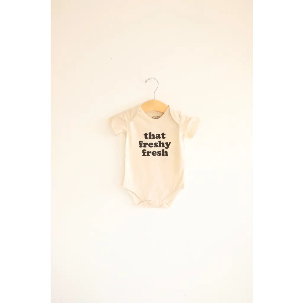 Cream-colored Freshy Fresh Organic Cotton Baby Onesie for new arrivals, perfect fit for 3mo