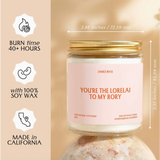 Pink soy wax candle in glass jar with gold lid, perfect friendship gift Lorelai