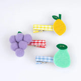 Purple felt grape fruit hair clip with gingham band