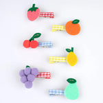 Colorful felt fruit hair clips with plaid accents