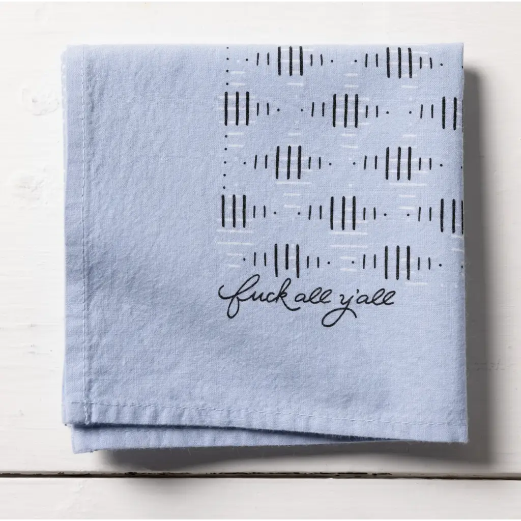 Light blue dish towel with polished prints from the Fuck All Yall Bandana & Scarf collection