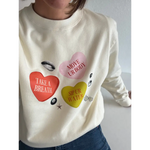 Gentle reminders cream crewneck sweatshirt with colorful heart candies and polished prints