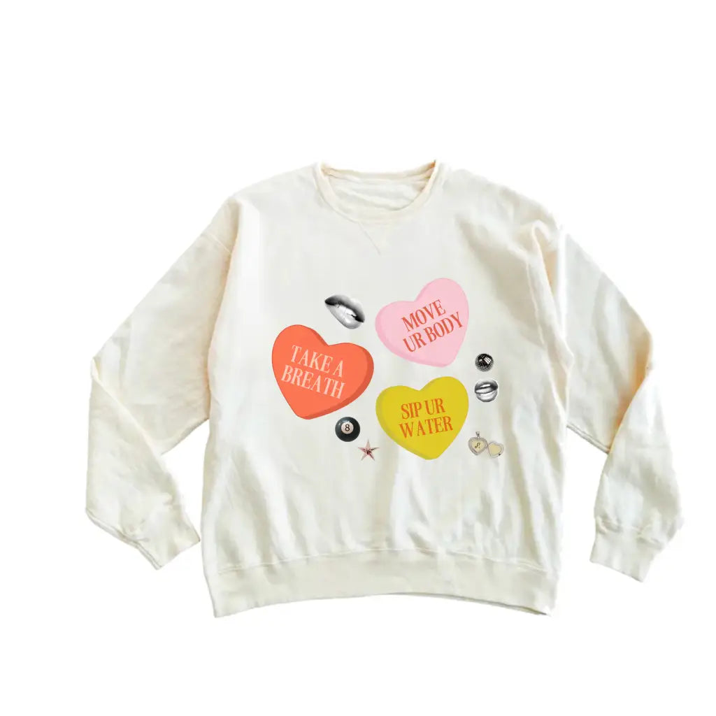 Gentle reminders cream sweatshirt with colorful candy canes and polished prints