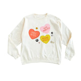 Gentle reminders kids pullover sweatshirt with colorful heart candy patches