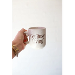 Speckled coffee mug with inspirational message for busy living lovers