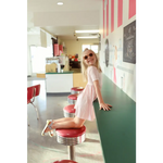 Retro diner stool with red vinyl and chrome, perfect for day twirl dress photos