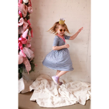 Gingham bamboo twirl dress in blue white checkered with crown headband