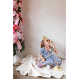 Festive pink and white Christmas tree in Gingham Bamboo Twirl Dress