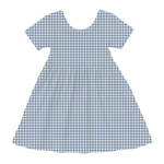 Cute gingham bamboo twirl dress in blue and white checks for girls