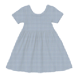 Cute gingham bamboo twirl dress in blue and white checks for girls