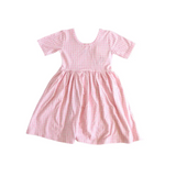 Cute pink and white gingham dress with short sleeves, perfect for stylish kids