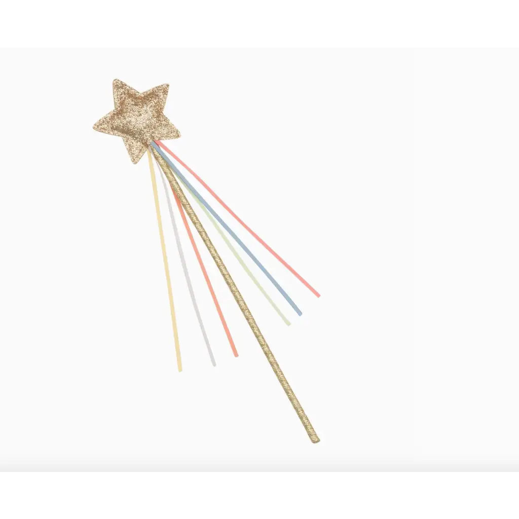 Sparkly Glitter Star Wand with colorful ribbons for creative imaginative play magic