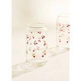 Clear glass tumbler with cherry pattern and gold rim from Gold Cherry Scatter 16 oz polished prints collection