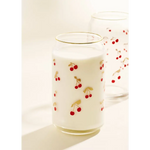 Glass of milk with cherry design on Gold Cherry Scatter 16 oz Gold Rimmed Soda Can Glass