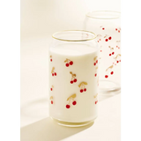 Glass of milk with cherry design on Gold Cherry Scatter 16 oz Gold Rimmed Soda Can Glass