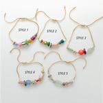 Gold pull tie beaded bracelets: 5 colorful stretch styles with pastel beads