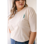 White peace embroidered tee with good vibes peace design for chill style