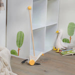 Wooden push toy shaped like a goose with yellow wheels, perfect as a goose push toy