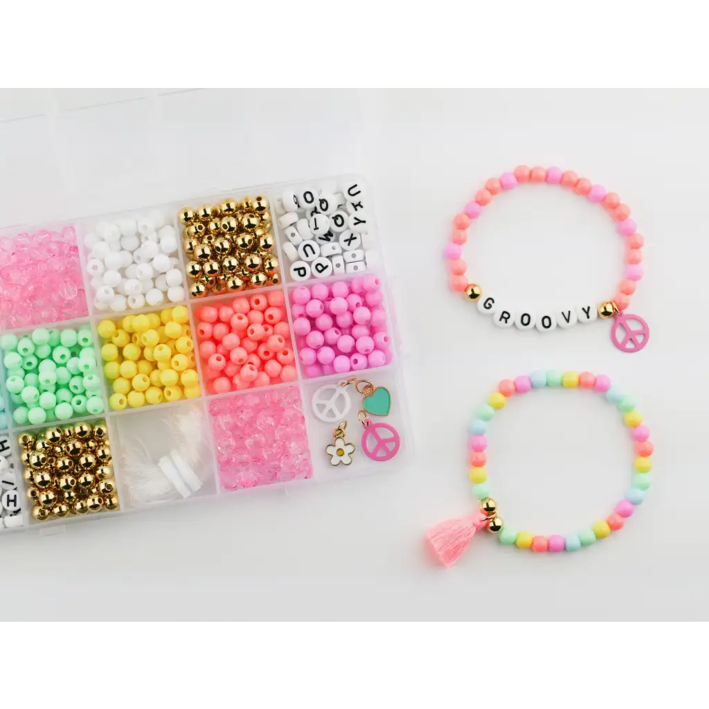 Groovy Goals DIY Bracelet Craft Kit with colorful beads, letter charms, and stylish tassels